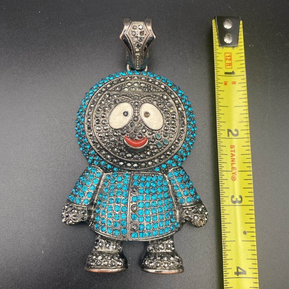 Kenny Pendant Blue Black CZ Marcasite Men's Hip Hop BRICK SQUAD ESKIMO LOOK - Picture 10 of 11